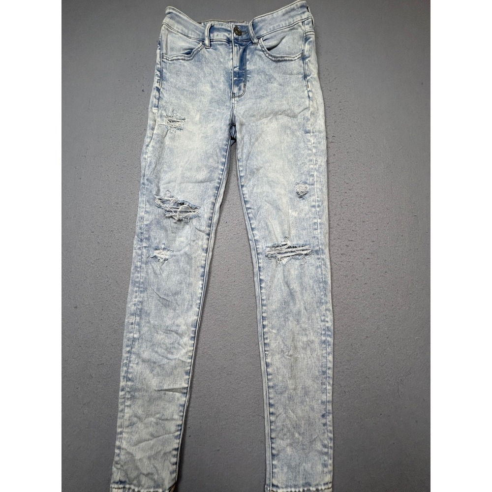 American Eagle Skinny Jeans Cotton Blend Light Wash Distressed 6 W26 Womens